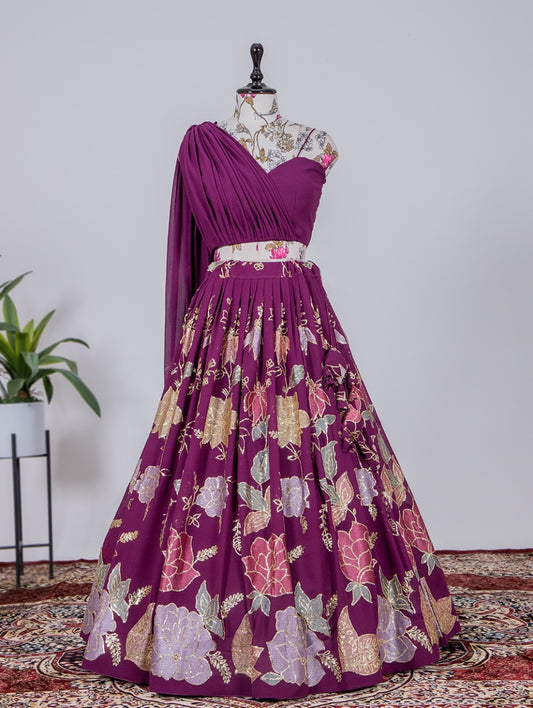 Ready-made lehenga - fully stitched - georgette lehenga With Sequins and Thread Embroidery Work