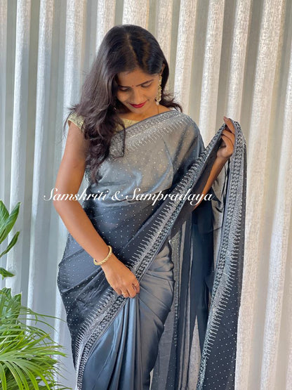 Cocktail party sarees with rich swaroski work Designer saree, party wear, wedding wear saree, luxury designer saree