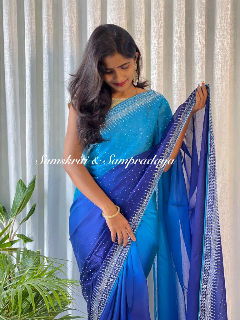 Cocktail party sarees with rich swaroski work Designer saree, party wear, wedding wear saree, luxury designer saree