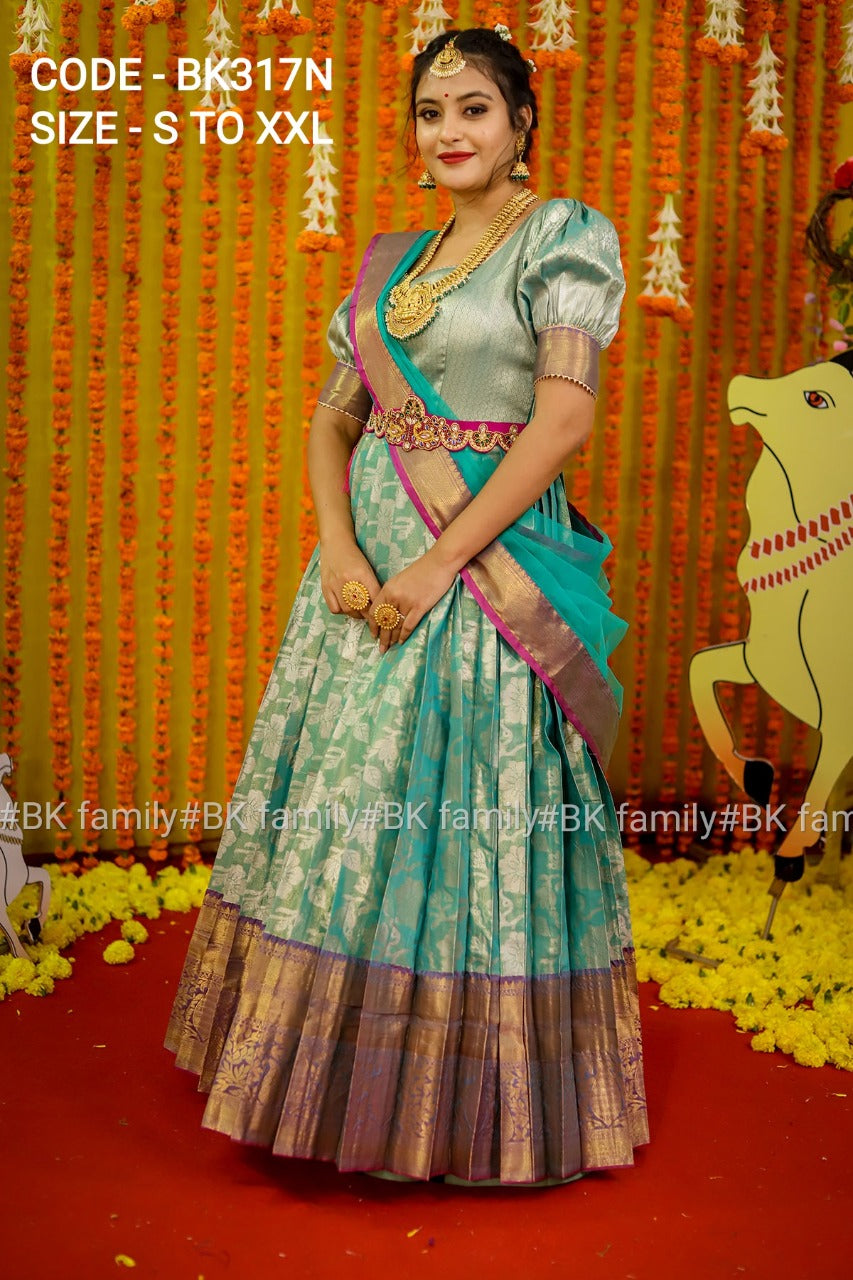Turquoise Pattu dress - lehenga dress - Pattu Gown