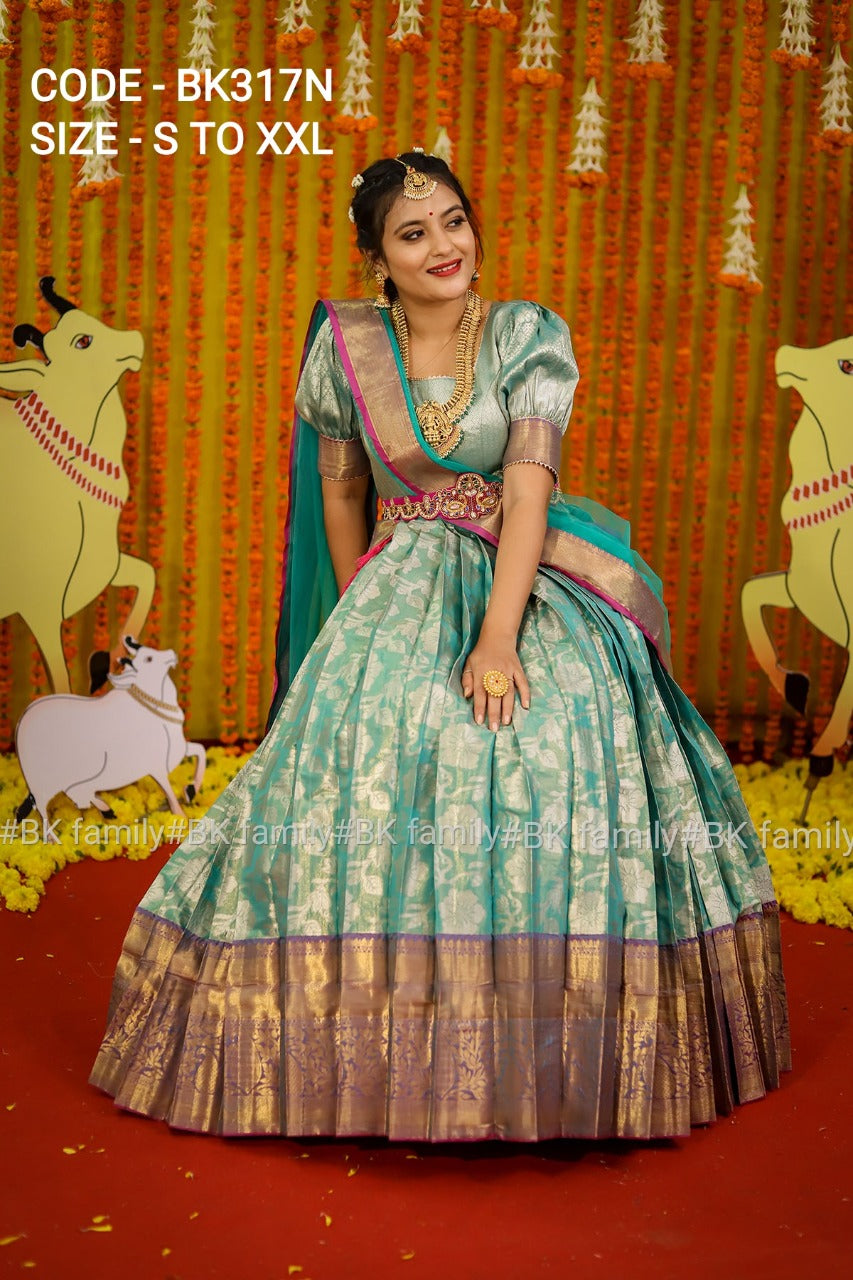 Turquoise Pattu dress - lehenga dress - Pattu Gown