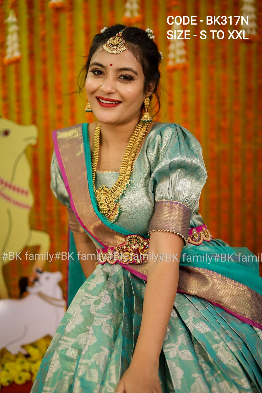 Turquoise Pattu dress - lehenga dress - Pattu Gown