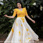 Mustard shibbori pattern Maxi dress - indian party Gown