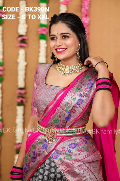 Charming black pure pattu silk half saree, pattu halfsaree, South lehenga