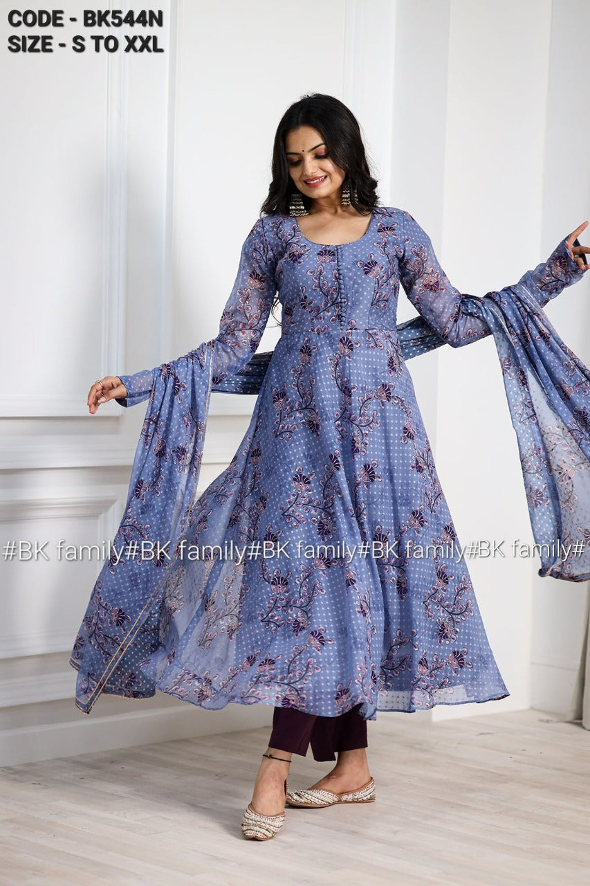 Steel Grey Indian Gown - Long party dresses