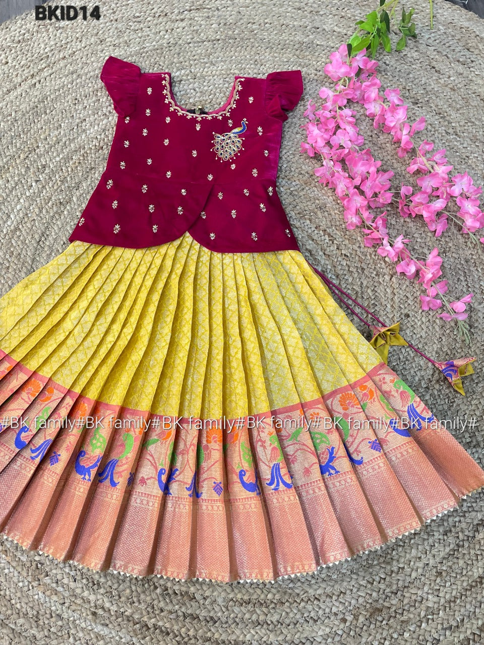 6 to 11 years Girls lehenga Pattu pavada - kids lehenga - girls pattu pavada - maggam work pattu pavada