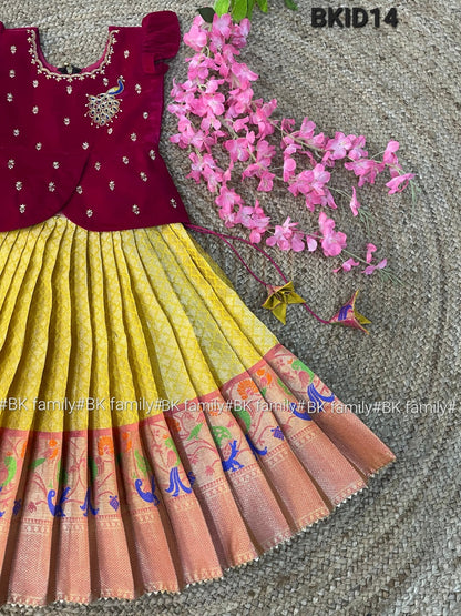 6 to 11 years Girls lehenga Pattu pavada - kids lehenga - girls pattu pavada - maggam work pattu pavada