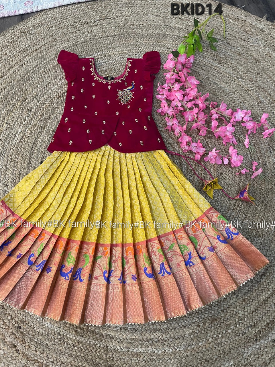 6 to 11 years Girls lehenga Pattu pavada - kids lehenga - girls pattu pavada - maggam work pattu pavada