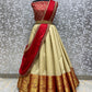 Read and off white Pattu lehenga suit - Unstitched.