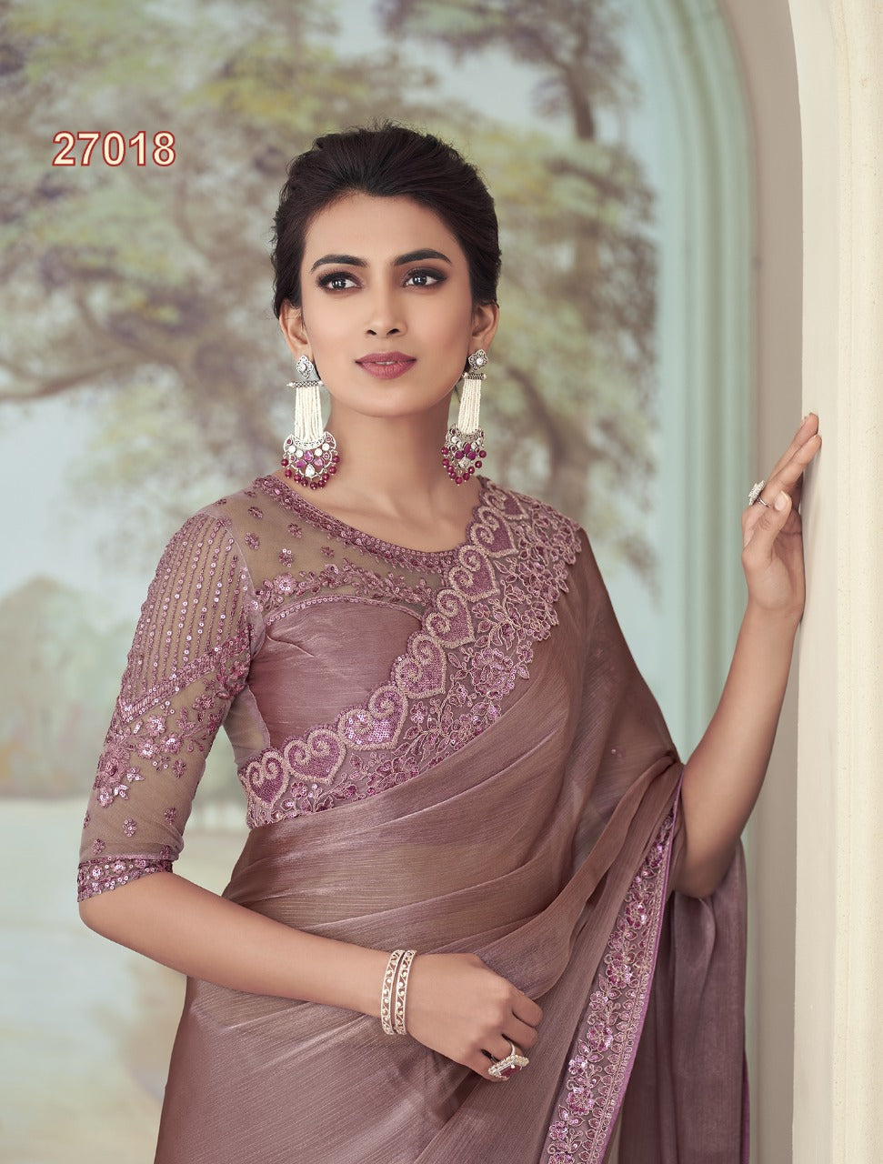 Onion Pink Party wear saree with designer blouse - Wedding wear fancy saree