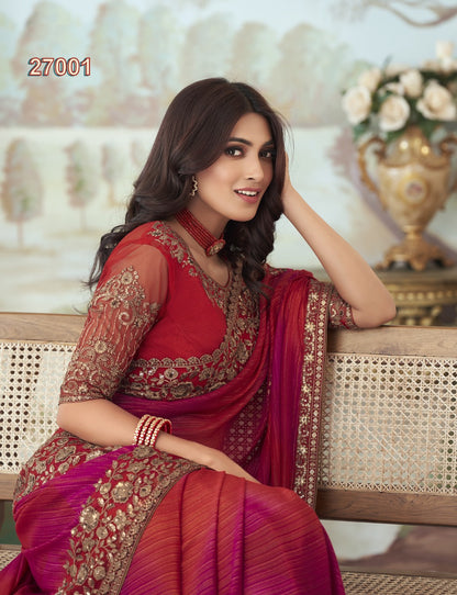 Party wear saree with desginer blouse - Wedding wear fancy saree