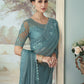 Turquoise Party wear saree with desginer blouse - Wedding wear fancy saree