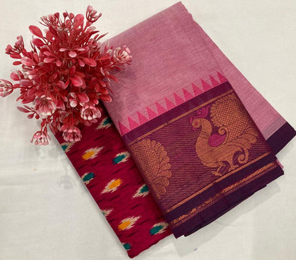 Traditional border Pure soft Kanchi cotton temple border saree - soft and light weight - saree for women in uk