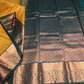 Handloom pattu sareee - Mustard yellow with green
