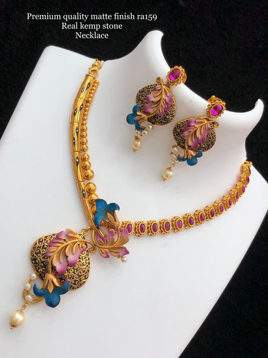 Unique flower desgin bridal jewellery set - indian jewellery set with earrings