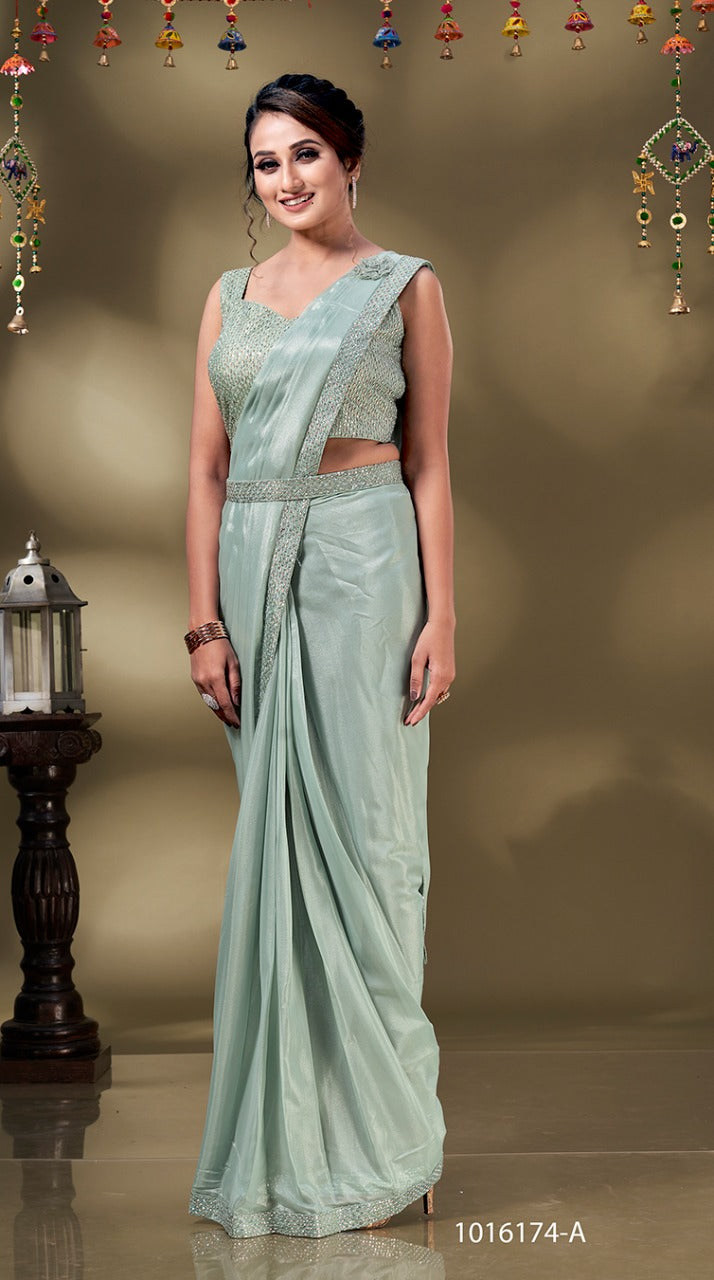 Ice Georgette Readymade Saree - One Minute Saree, ready to wear sarees, party wear saree