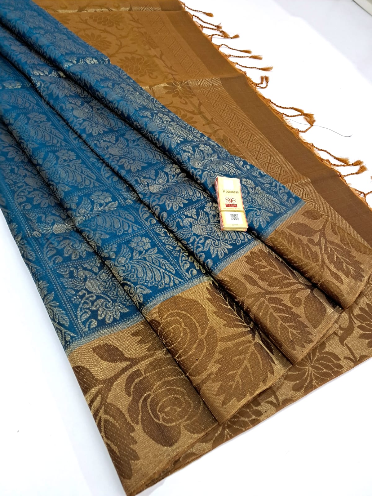 Kanchipuram soft silk saree - long border saree - silk mark certified