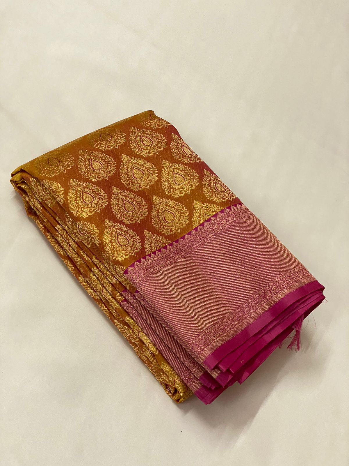 Mango yellow 2g gold - wedding silk - soft silk saree - silk mark certified