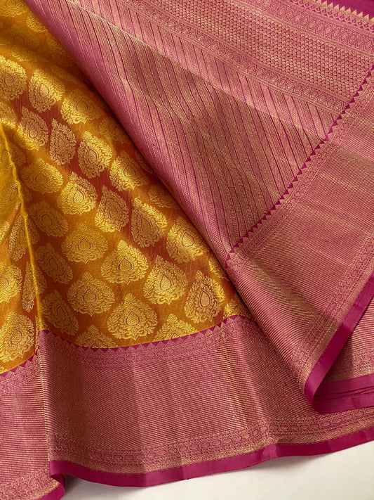 Mango yellow 2g gold - wedding silk - soft silk saree - silk mark certified
