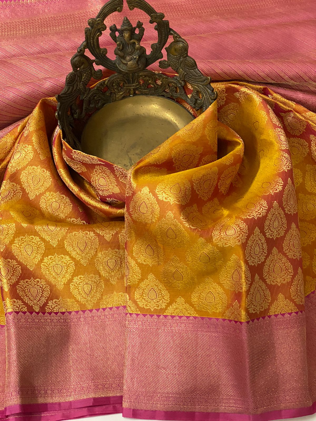 Mango yellow 2g gold - wedding silk - soft silk saree - silk mark certified