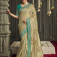 Beige and blue Dola Silk Saree