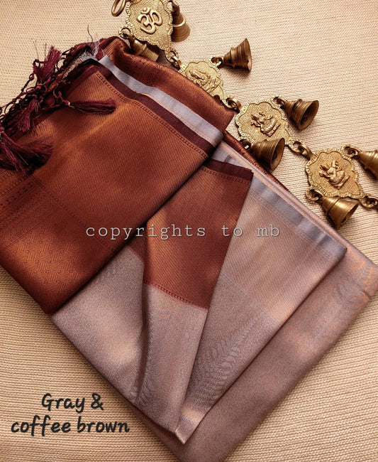 Gray and coffee brown - Pure kubera pattu saree