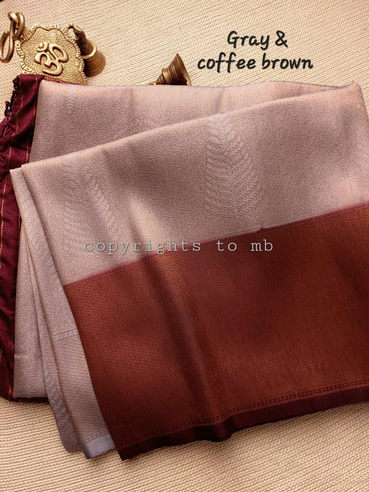 Gray and coffee brown - Pure kubera pattu saree