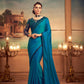 Deep blue and sky blue desginer saree - Pure soft satin silk saree Designer saree, party wear, wedding wear saree, luxury designer saree