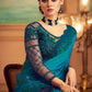 Deep blue and sky blue desginer saree - Pure soft satin silk saree Designer saree, party wear, wedding wear saree, luxury designer saree