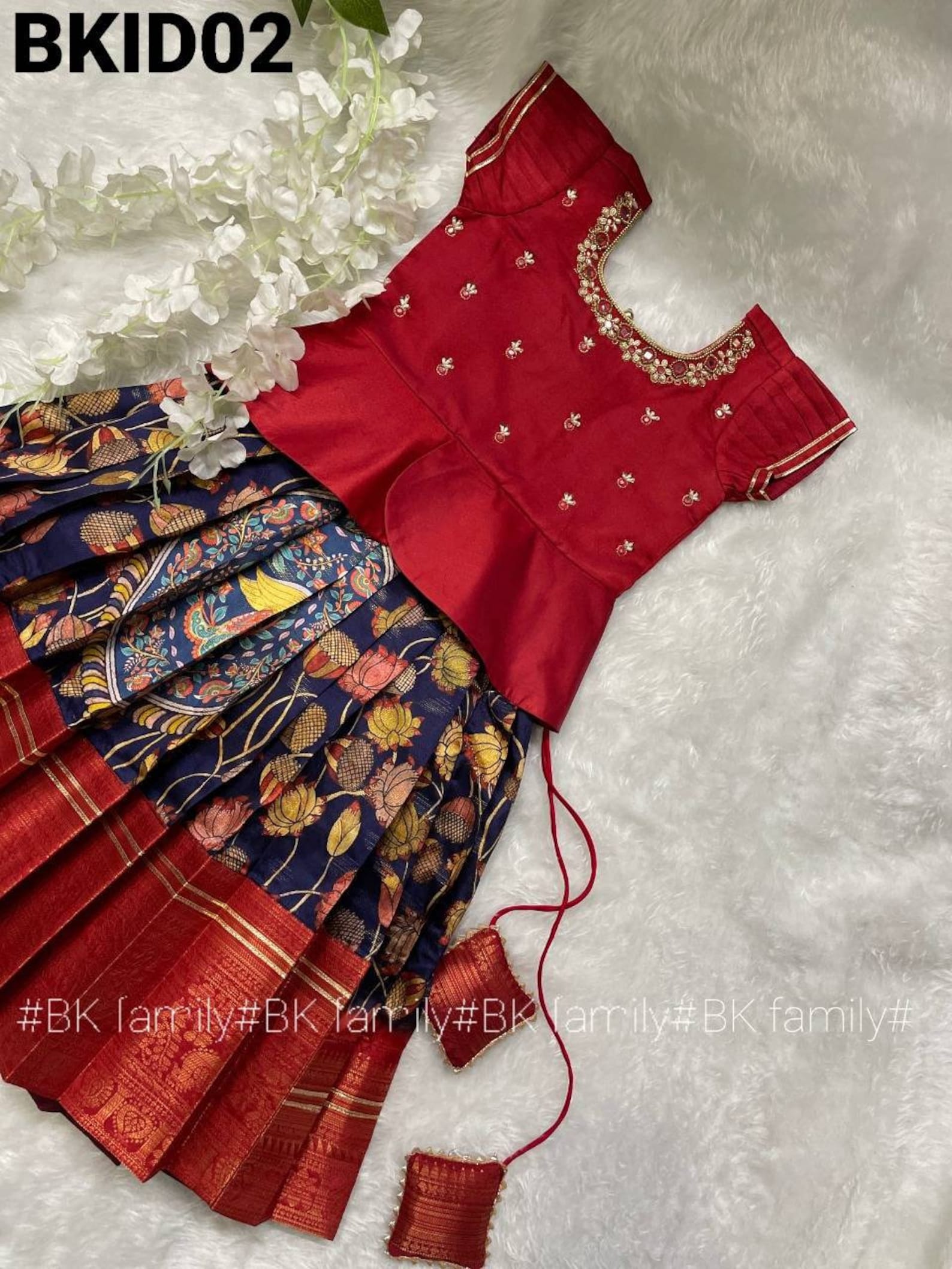 Kalamkari kids lehenga Pattu pavada kids lehenga girls pattu pavada maggam work pattu pavada