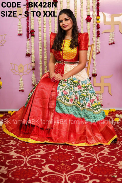 Kalamkari Pattu gown - indian traditional dress - party wear gown - floor length gown - pattu dress in uk