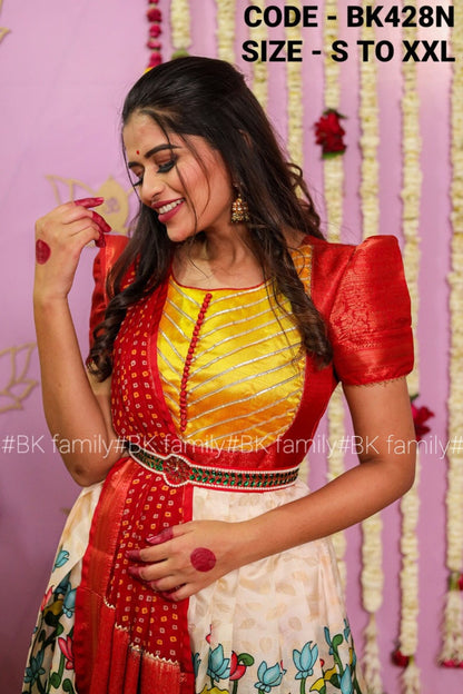 Kalamkari Pattu gown - indian traditional dress - party wear gown - floor length gown - pattu dress in uk