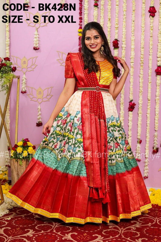 Kalamkari Pattu gown - indian traditional dress - party wear gown - floor length gown - pattu dress in uk