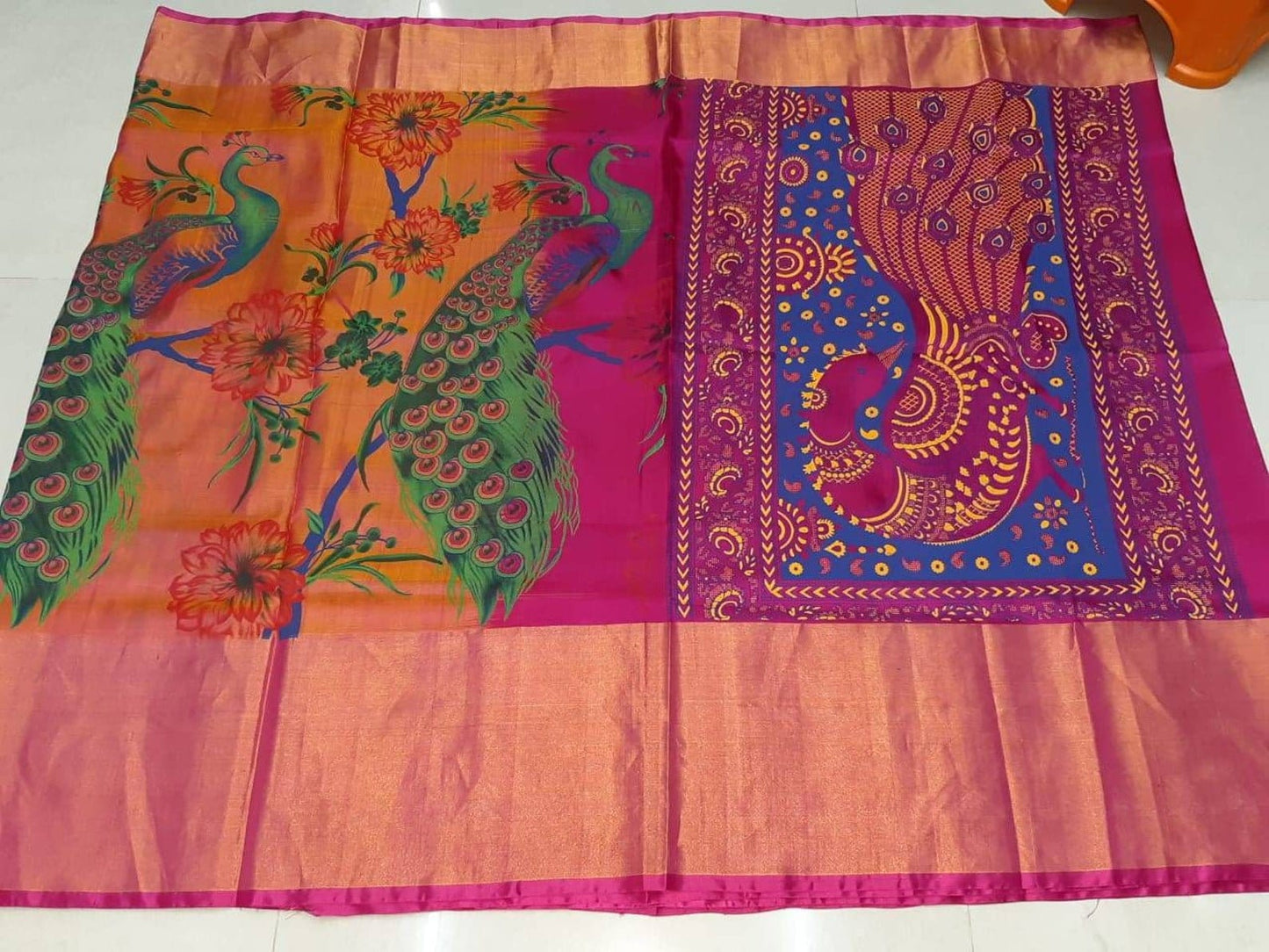 Peacock design pure uppada silk saree