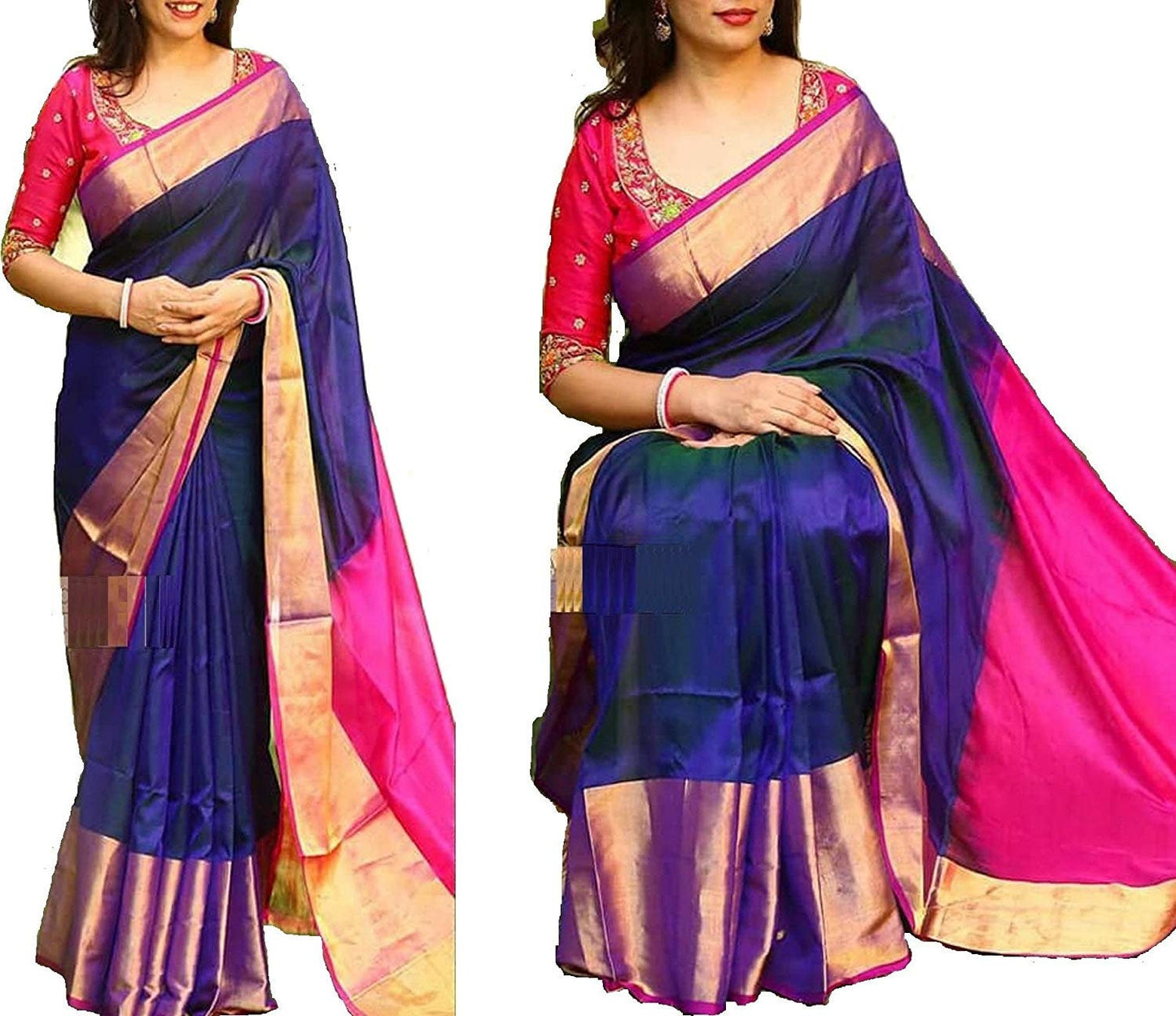 Blue and Pink Uppada Silk Pattu Saree, Wedding Saree, Pure Uppada Pattu Saree, handwoven silk saree, two tone saree for woman