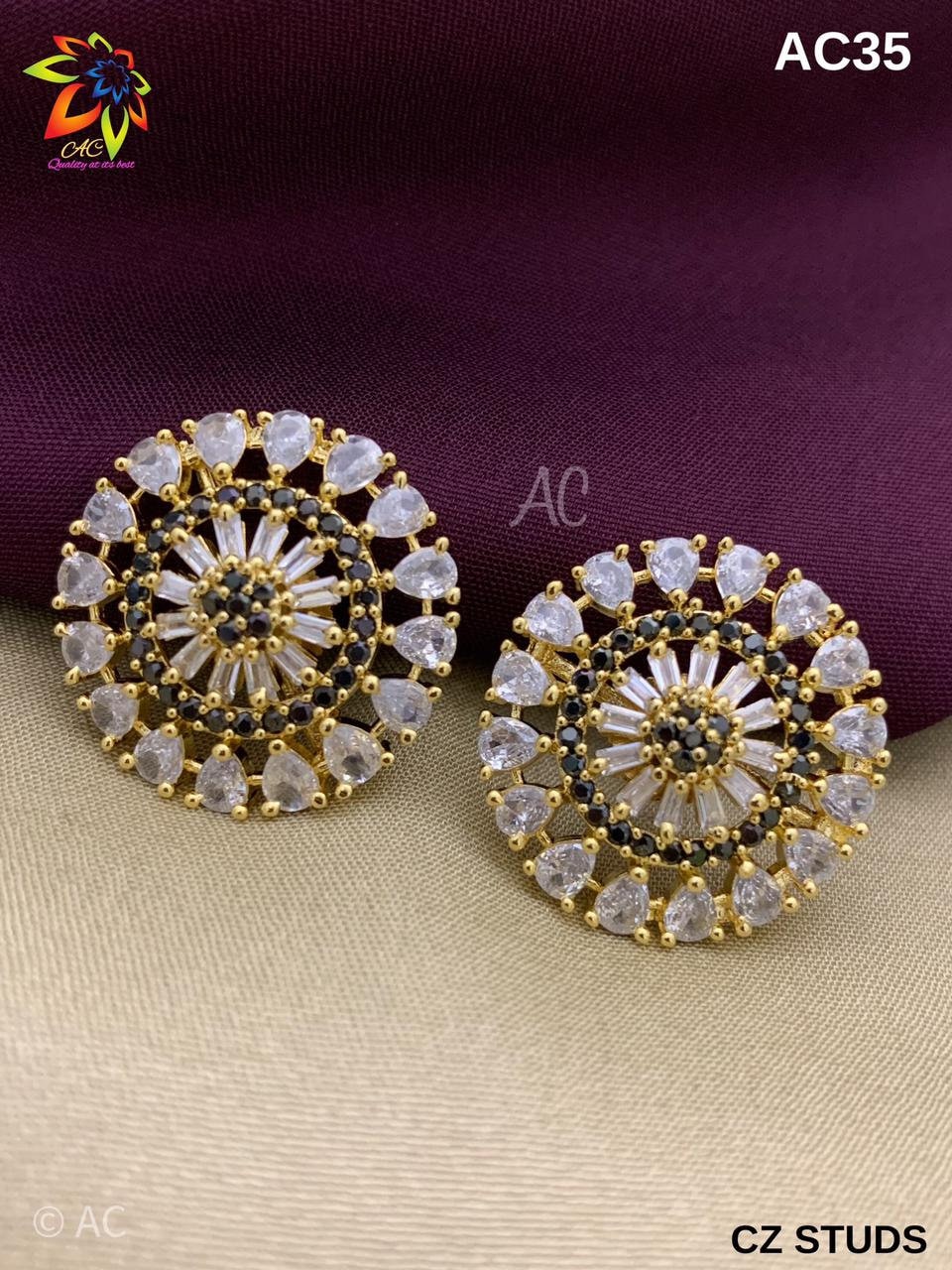 clearance / SALE Gold finish Big stud earrings - Indian style earrings, Stonework Studs