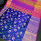 Pure soft silk uppada pattu saree, floral desgin, pink and blue with big zari border, saree for women, indian saree