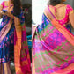 Pure soft silk uppada pattu saree, floral desgin, pink and blue with big zari border, saree for women, indian saree