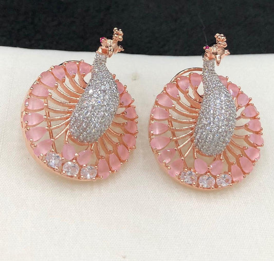 Clearance / SALE - Rose gold finishing CZ ad stone premium quality peacock design Stud / Earrings