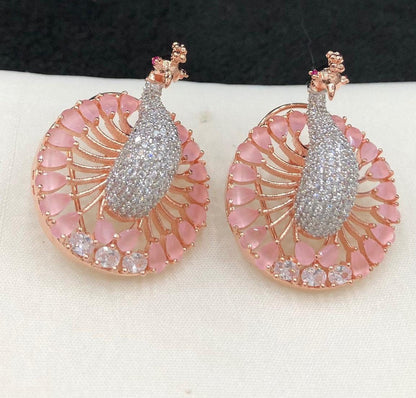 Clearance / SALE - Rose gold finishing CZ ad stone premium quality peacock design Stud / Earrings