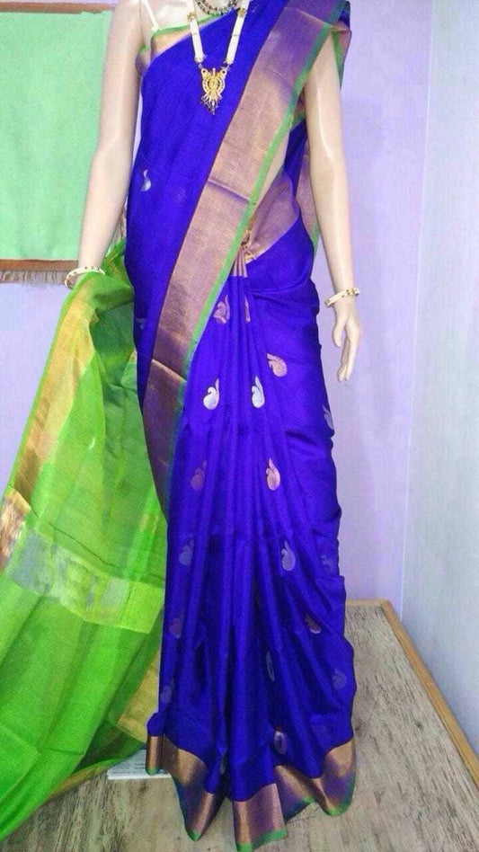 Uppada light weight blue and apple green saree - Uk sarees