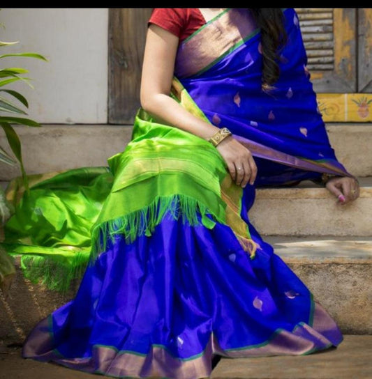 Uppada light weight blue and apple green saree - Uk sarees