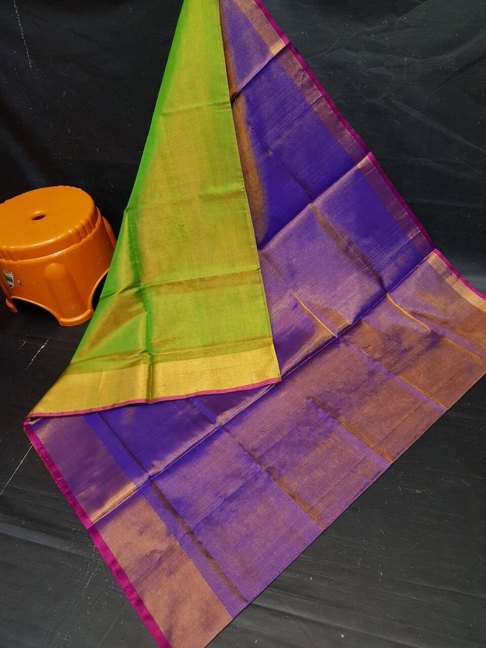 Uppada saree Tissue silk uppada saree - Purple / Indigo with apple green