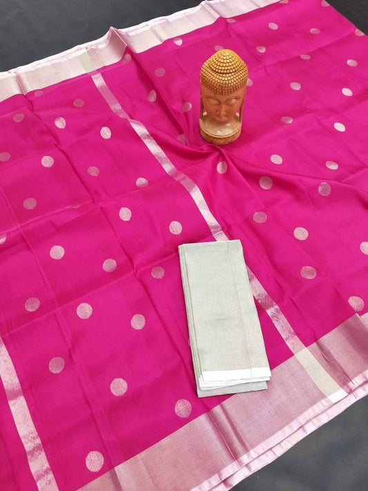 Elegant Uppada coin putta soft silk saree - light weight saree - Pink and silver saree saree for women