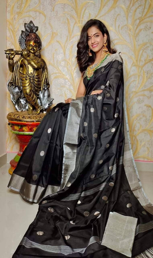 Simple beauty Uppada coin putta soft silk saree - light weight saree - Black and silver saree saree for women