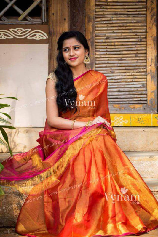 Uppada saree Tissue silk uppada saree - Lovley Orange saree for women
