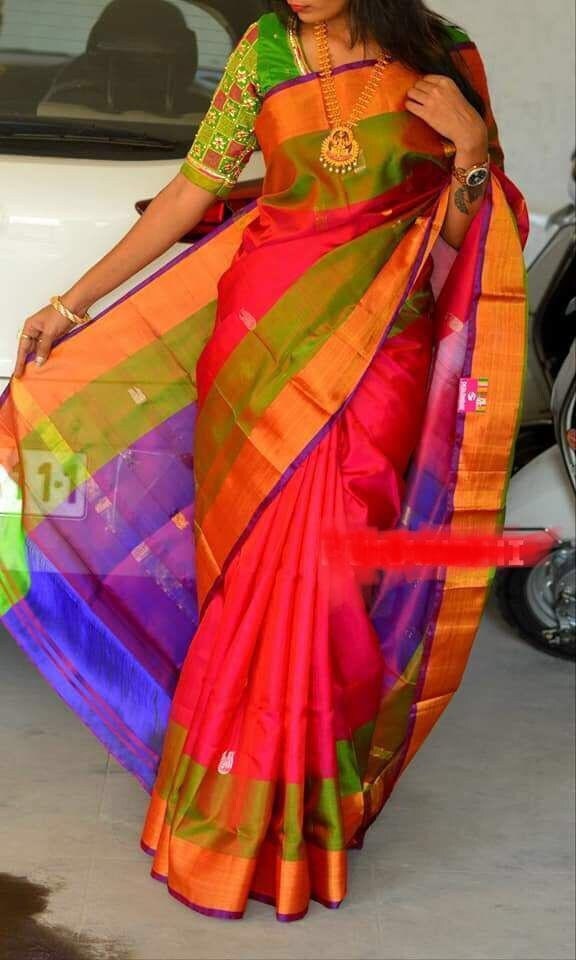 Pure uppada silk saree in pink and green and lightweight saree - saree for women - Indian saree