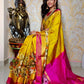 Yellow and pink Uppada pattu big pochampalli border sarees,  handwoven silk saree, saree for women
