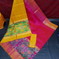 Yellow and pink Uppada pattu big pochampalli border sarees,  handwoven silk saree, saree for women