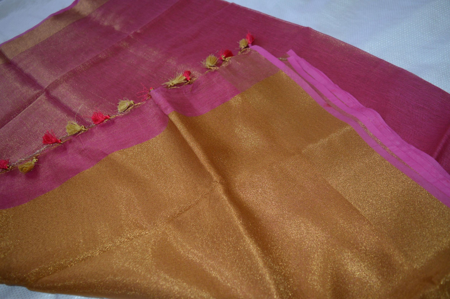 Pink Linen handloom saree - Linen Pure Tissue saree - Saree UK